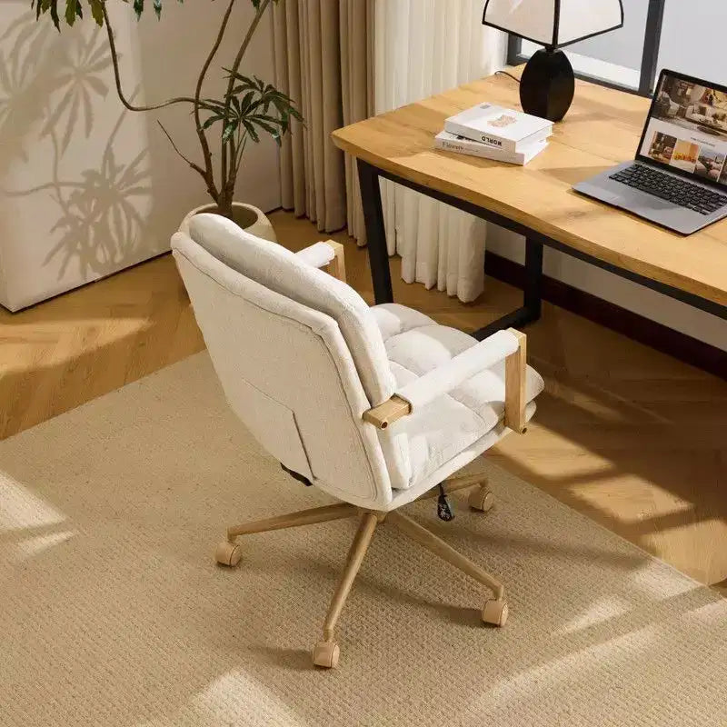 Karl Home Modern Upholstered Armchair Ergonomic Home Office Chair with Adjustable Height 360 Swivel Rolling Wheels Accent Vanity Chair