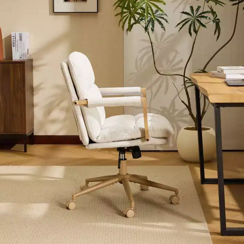 Karl Home Modern Upholstered Armchair Ergonomic Home Office Chair with Adjustable Height 360 Swivel Rolling Wheels Accent Vanity Chair