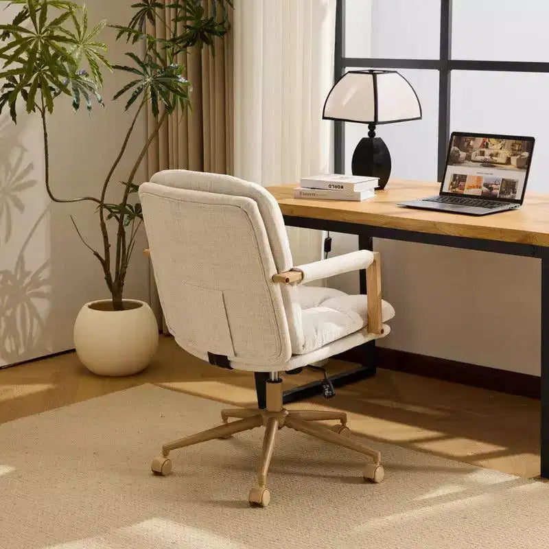 Karl Home Modern Upholstered Armchair Ergonomic Home Office Chair with Adjustable Height 360 Swivel Rolling Wheels Accent Vanity Chair
