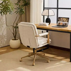 Karl Home Modern Upholstered Armchair Ergonomic Home Office Chair with Adjustable Height 360 Swivel Rolling Wheels Accent Vanity Chair