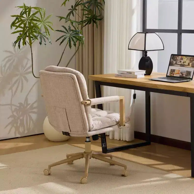 Karl Home Modern Upholstered Armchair Ergonomic Home Office Chair with Adjustable Height 360 Swivel Rolling Wheels Accent Vanity Chair