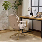 Karl Home Modern Upholstered Armchair Ergonomic Home Office Chair with Adjustable Height 360 Swivel Rolling Wheels Accent Vanity Chair