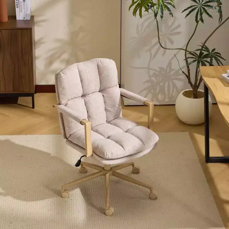 Karl Home Modern Upholstered Armchair Ergonomic Home Office Chair with Adjustable Height 360 Swivel Rolling Wheels Accent Vanity Chair