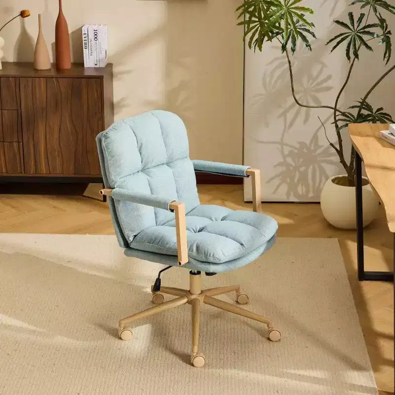 Karl Home Modern Upholstered Armchair Ergonomic Home Office Chair with Adjustable Height 360 Swivel Rolling Wheels Accent Vanity Chair
