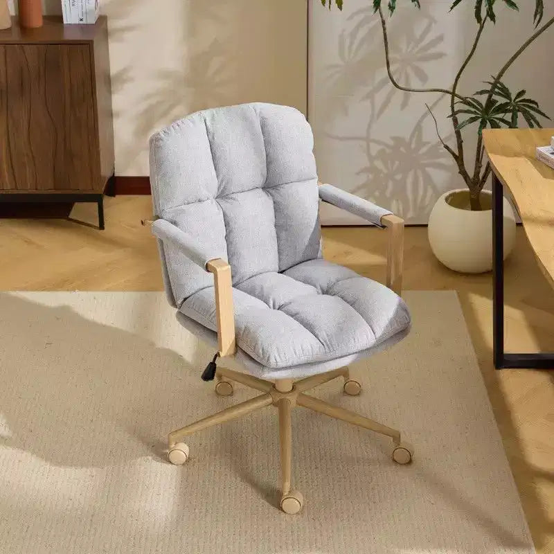 Karl Home Modern Upholstered Armchair Ergonomic Home Office Chair with Adjustable Height 360 Swivel Rolling Wheels Accent Vanity Chair