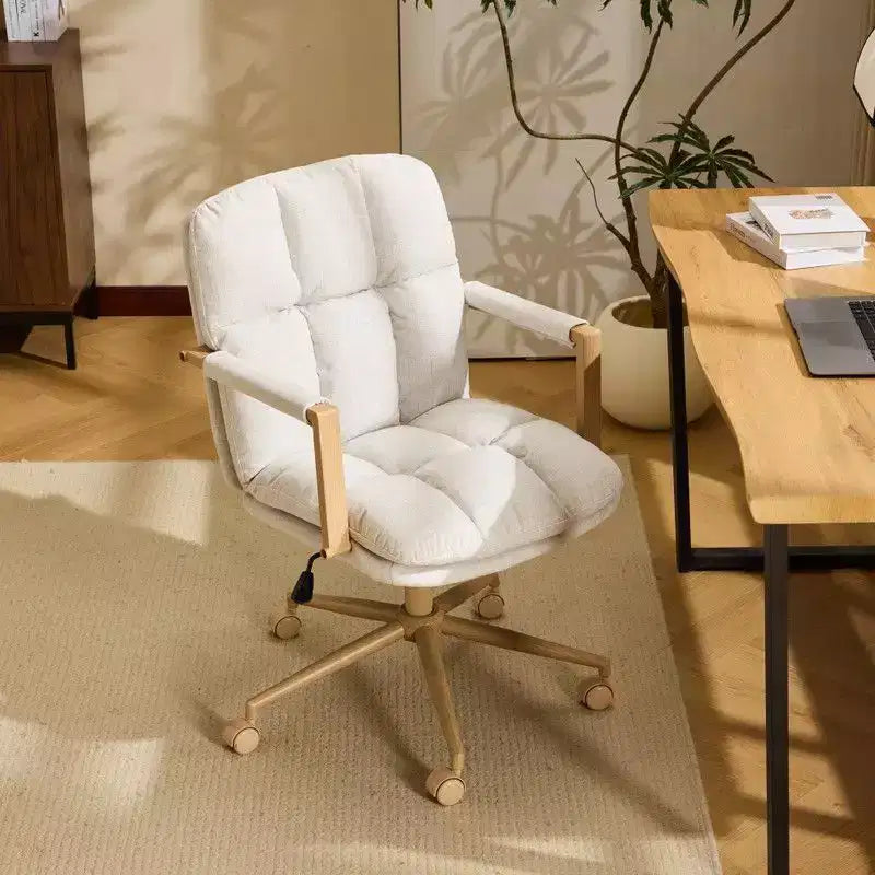 Karl Home Modern Upholstered Armchair Ergonomic Home Office Chair with Adjustable Height 360 Swivel Rolling Wheels Accent Vanity Chair