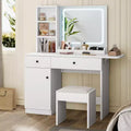 Makeup Vanity Desk with Mirror and Lights, Vanity Desk Set with Outlet & Drawers & Open Shelf & Storage Cabinet, Vanity Table Set for Bedroom