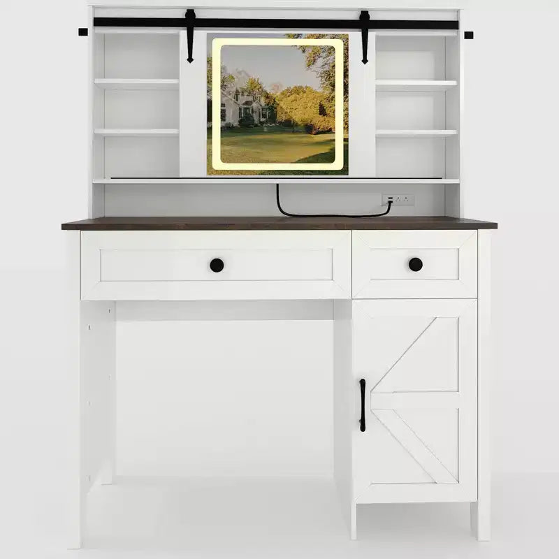 Modern Vanity Desk, 3 Drawers, Cabinet, Storage Stool, Shelves, for Home, Living Room
