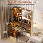 Modern Makeup Vanity Desk with Mirror, 2 Acrylic-Door Cabinets, 2 Open Shelves, Drawers, for Bedroom