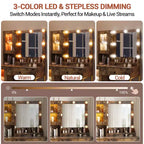 Modern Makeup Vanity Desk with Mirror, 2 Acrylic-Door Cabinets, 2 Open Shelves, Drawers, for Bedroom