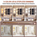 Modern Makeup Vanity Desk with Mirror, 2 Acrylic-Door Cabinets, 2 Open Shelves, Drawers, for Bedroom