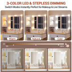 Modern Makeup Vanity Desk with Mirror, 2 Acrylic-Door Cabinets, 2 Open Shelves, Drawers, for Bedroom
