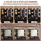 Modern Makeup Vanity Desk with Mirror, 2 Acrylic-Door Cabinets, 2 Open Shelves, Drawers, for Bedroom