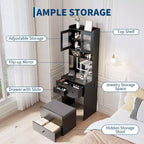 3 in 1 Vanity Desk, Tall Makeup Vanity Set, 4 Drawers, Storage Compartment, Acrylic Doors, for Bedroom, Home