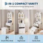3 in 1 Vanity Desk, Tall Makeup Vanity Set, 4 Drawers, Storage Compartment, Acrylic Doors, for Bedroom, Home