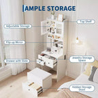 3 in 1 Vanity Desk, Tall Makeup Vanity Set, 4 Drawers, Storage Compartment, Acrylic Doors, for Bedroom, Home