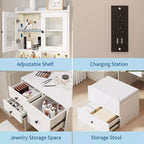 3 in 1 Vanity Desk, Tall Makeup Vanity Set, 4 Drawers, Storage Compartment, Acrylic Doors, for Bedroom, Home