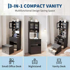 3 in 1 Vanity Desk, Tall Makeup Vanity Set, 4 Drawers, Storage Compartment, Acrylic Doors, for Bedroom, Home
