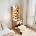 3 in 1 Vanity Desk, Tall Makeup Vanity Set, 4 Drawers, Storage Compartment, Acrylic Doors, for Bedroom, Home