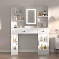 Sliding Mirror Vanity Desk, 7 Drawers, 6 Storage Shelves, Modern Makeup Vanity Table, Easy Assembly, for Home, Living Room