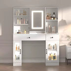 Sliding Mirror Vanity Desk, 7 Drawers, 6 Storage Shelves, Modern Makeup Vanity Table, Easy Assembly, for Home, Living Room