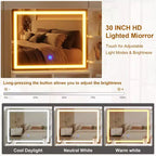 Tocador de maquillaje con luces, espejo iluminado HD de 24 pulgadas, 5 cajones, toma de corriente y puertos USB, tocador estriado con estante de almacenamiento, blanco
