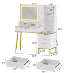 Tocador de maquillaje con luces, espejo iluminado HD de 24 pulgadas, 5 cajones, toma de corriente y puertos USB, tocador estriado con estante de almacenamiento, blanco