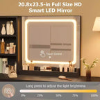 Escritorio de tocador para maquillaje con espejo y luces, conjunto de mesa de tocador con cajón, toma de corriente, silla y 3 estantes, para dormitorio