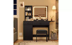 Makeup Vanity Desk with Mirror and Lights, Vanity Table Set with Drawer & Power Outlet & Chair & 3 Shelves, Bedroom