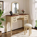Vintage Vanity Set, Vintage Makeup Vanity Desk, 46 Inch Dressing Table with Curved Flower Mirror, 5 Drawers Storage