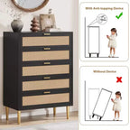 Acekool Rattan-Kommode mit 5 Schubladen und goldenen Beinen, hoher Schrank für Schlafzimmer und Wohnzimmer