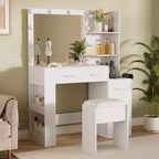 Tocador de maquillaje con espejo y taburete, mesa tocador blanca con 5 cajones, conjunto de mesa de maquillaje para dormitorio