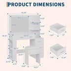 Tocador de maquillaje con espejo y taburete, mesa tocador blanca con 5 cajones, conjunto de mesa de maquillaje para dormitorio