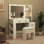 Tocador de maquillaje con espejo y taburete, mesa tocador blanca con 5 cajones, conjunto de mesa de maquillaje para dormitorio