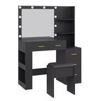 Makeup Vanity with Mirror and Stool, White Vanity Table with 5 Drawers, Dressing Table Set for Bedroom