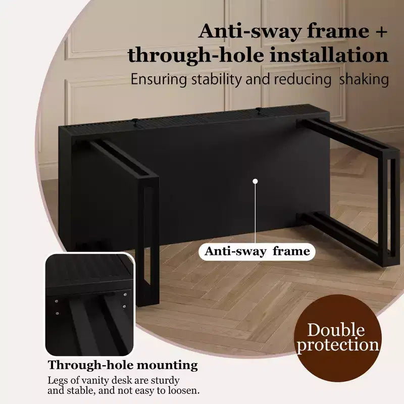40 Inch White Small Vanity Makeup Desk with HD Round Lighted Mirror, 3 Color Lights & Adjustable Brightness, Bedroom Vanity Desk