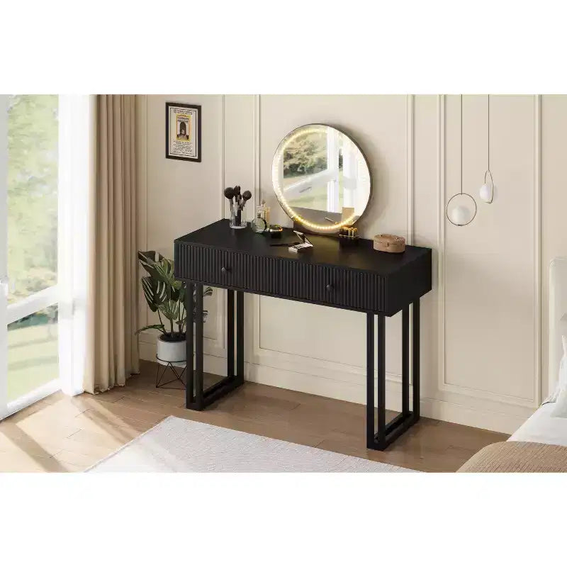 Scrivania da toeletta con specchio e luci a 3 colori, ampio spazio contenitore, design moderno, materiali di qualità, struttura facile da assemblare