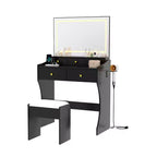 GustoWave Makeup Vanity Desk with Mirror & Chair, 5 Drawers, Hair Dryer Holder, Cushioned Stool for Bedroom