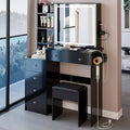 37-Inch Luxury Makeup Vanity Desk with Sliding LED Mirror, Cabinet Storage, Built-In Power Hub, Hair Dryer Stand, and Side Cabinet for Bedroom