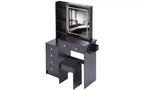 37-Inch Luxury Makeup Vanity Desk with Sliding LED Mirror, Cabinet Storage, Built-In Power Hub, Hair Dryer Stand, and Side Cabinet for Bedroom