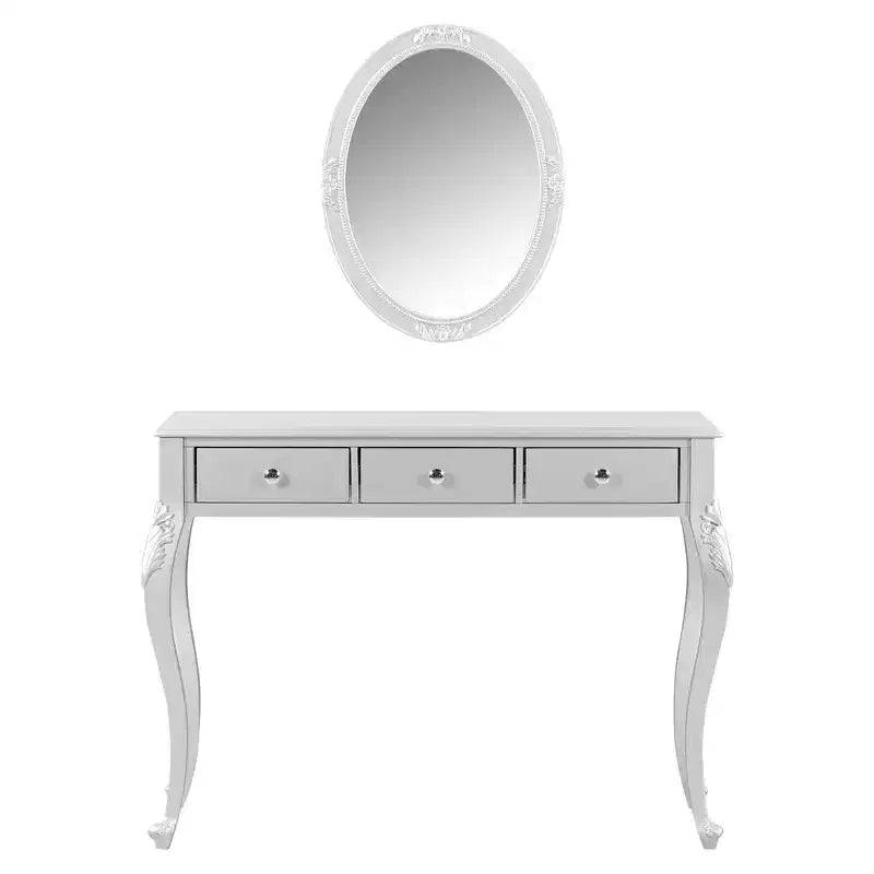 Tocador de maquillaje vintage con espejo ovalado, 3 cajones para dormitorio o recibidor, acabado dorado, diseño que ahorra espacio