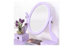Contemporary Makeup Vanity Desk with Mirror, 3 Drawers, Matching Stool for Bedroom, Purple Finish, Space-Saving Design