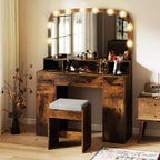 Costway Vanity Desk Makeup Table with with Stool Large Mirror 3-Color Lights for Bedroom Brown/White