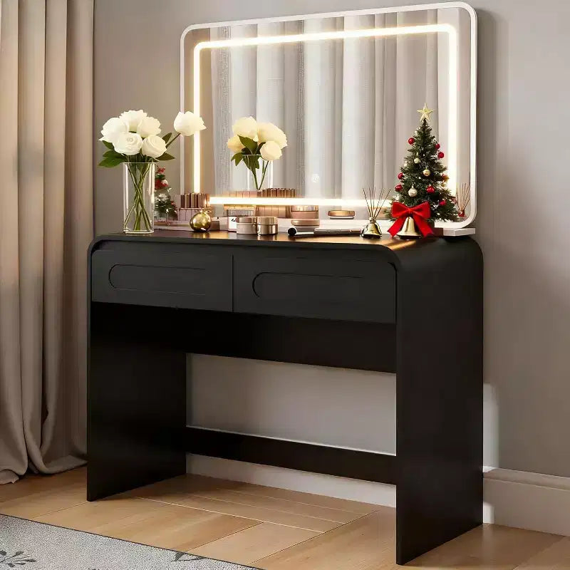 Makeup Vanity Desk with Large 37 Mirror and Lights, Vanity Desk with 2 Drawers and Storage Desktop Space