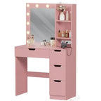 Acekool Pink Vanity Desk with Mirror, 4 Drawers & Built-in Power Hub for Bedroom