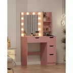 Acekool roze make-uptafel met spiegel, 4 laden en ingebouwde stekkerdoos voor slaapkamer