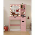Acekool roze make-uptafel met spiegel, 4 laden en ingebouwde stekkerdoos voor slaapkamer