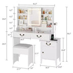 Garvee Vanity Desk with Sliding Mirror & Lights, White Vanity with Stool, Retractable and with Charging Station, Hair Dryer Rack, Drawers & Cabinet