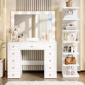 Whisen 2-in-1 Large Storage Makeup Vanity Desk, Dressing Table with Mirror, 11 Drawers, 7-Tier Storage Shelves - White