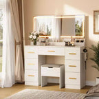 45.9 Vanity Desk with Lighted Mirror, Charging Station and 7 Drawers, Makeup Vanity Table with Storage Stool